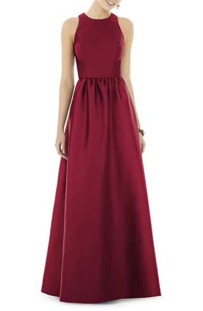 Shop Alfred Sung Satin A-line Gown In Burgundy
