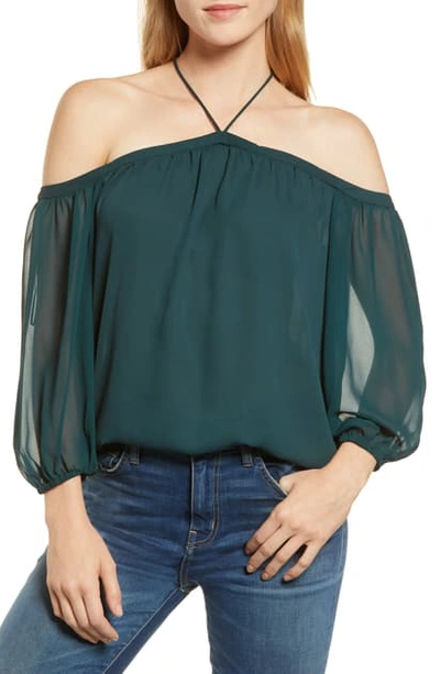 Shop 1.state Off The Shoulder Sheer Chiffon Blouse In Pine