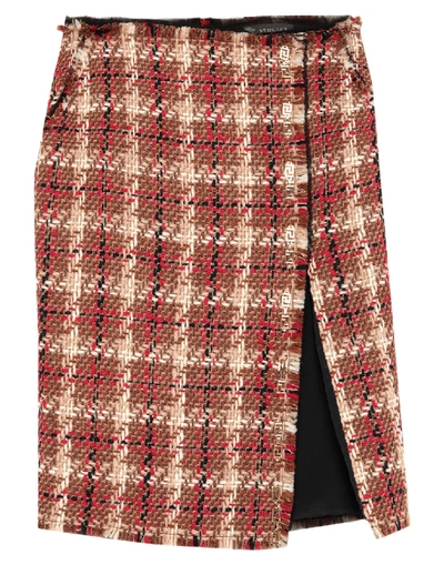 Shop Versace Woman Midi Skirt Brown Size 10 Virgin Wool, Polyamide, Silk