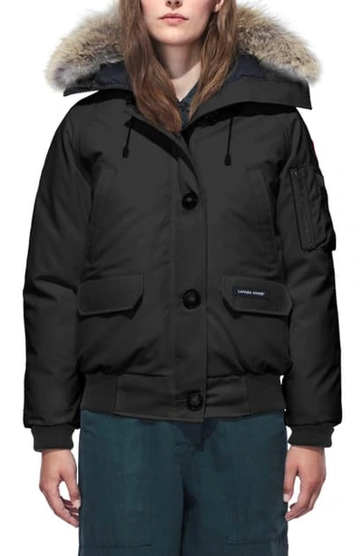 Shop Canada Goose Chilliwack Hooded Down Bomber Jacket With Genuine Coyote Fur Trim In Black