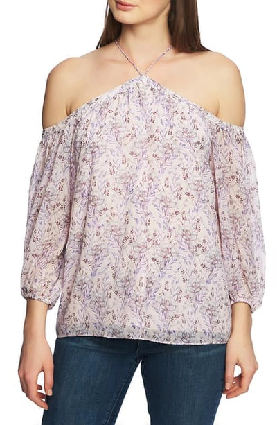 Shop 1.state Off The Shoulder Sheer Chiffon Blouse In Bloomsbury Floral Orchid Bud