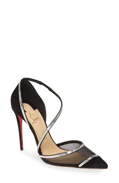 Shop Christian Louboutin Chiara Embellished Pointed Toe Pump In Black Velvet