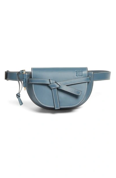 Shop Loewe Mini Gate Calfskin Leather Belt Bag In Steel Blue