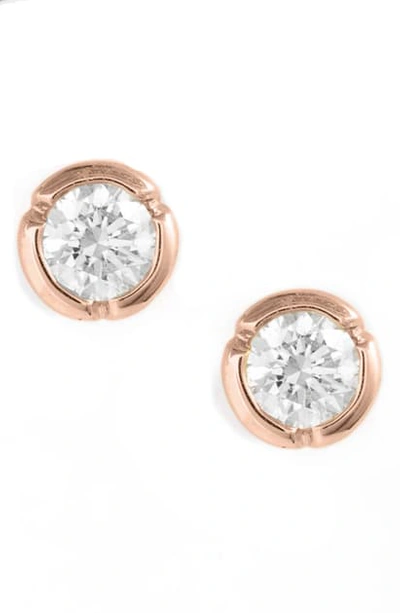 Shop Bony Levy Medium Bezel Diamond Stud Earrings In Rose Gold/ Diamond