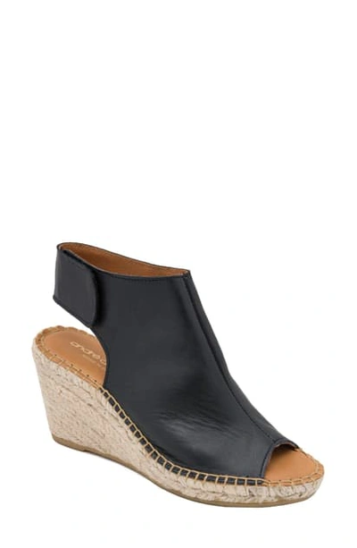 Shop Andre Assous Flora Espadrille Wedge Shield Sandal In Black Leather