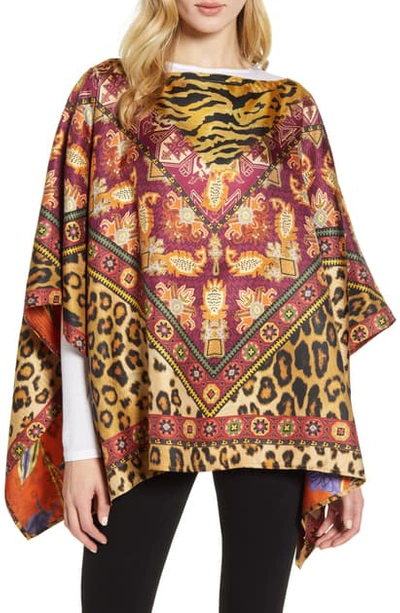 Shop Etro Leopard & Floral Reversible Silk Scarf In Med Brown Multi