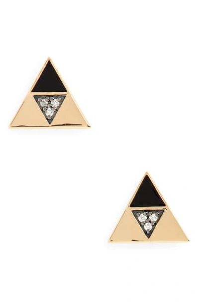 Shop Harwell Godfrey Enamel & Diamond Triangle Stud Earrings In Yellow Gold/ Diamond/ Black