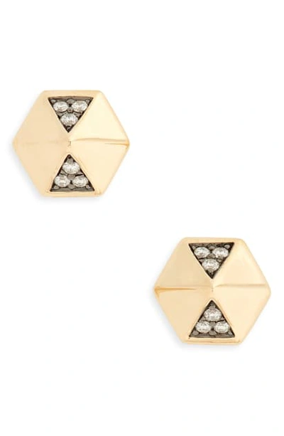 Shop Harwell Godfrey Diamond Hexagon Dome Stud Earrings In Yellow Gold/ Diamond/ Black