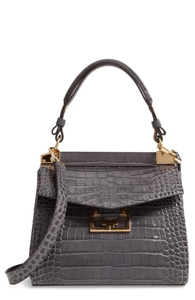 Shop Givenchy Small Mystic Croc Embossed Leather Satchel In Storm Grey