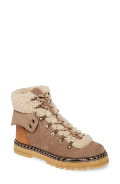 Shop See By Chloé Eileen Genuine Shearling Hiking Boot In Taupe