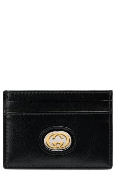 Shop Gucci Marina Logo Hardware Leather Card Case In Black