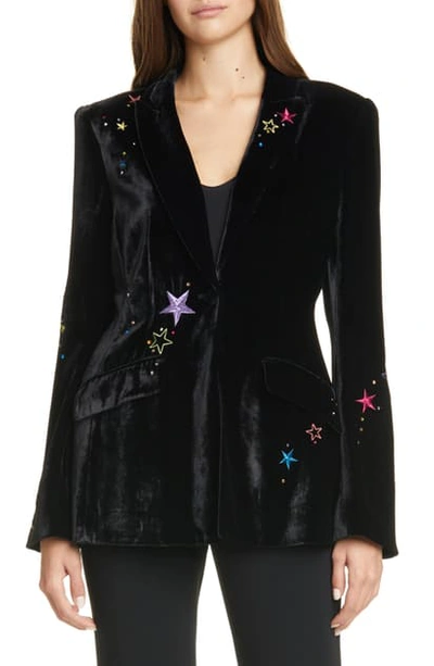 Shop Cinq À Sept Estelle Embroidered Velvet Blazer In Black/ Multi