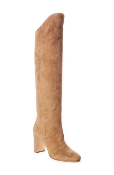 Shop Prada Knee High Boot In Tan Suede