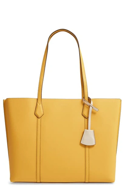 Shop Tory Burch Perry Leather Tote In Lemon Drop