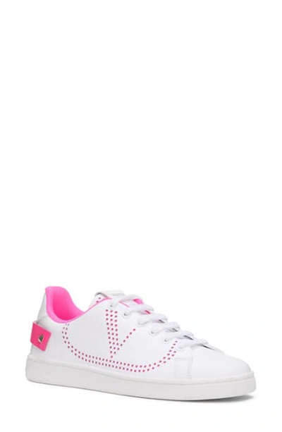 Shop Valentino Backnet Perforated Sneaker In White/ Hot Pink