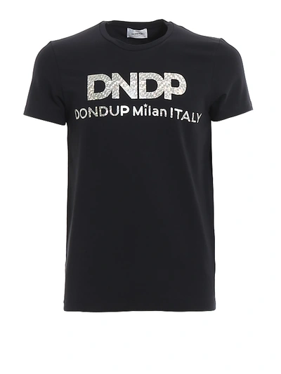Shop Dondup Iridescent Logo Lettering Printed T-shirt In Dark Blue