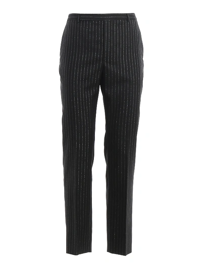 Shop Saint Laurent Lurex Detail Pinstripe Trousers In Black