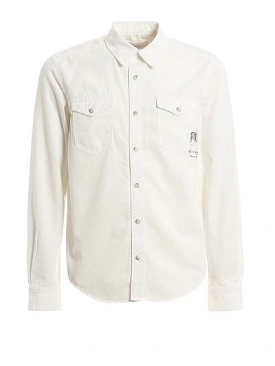 Shop Givenchy Calligraphic Embroidery Patch Pocket Shirt In White