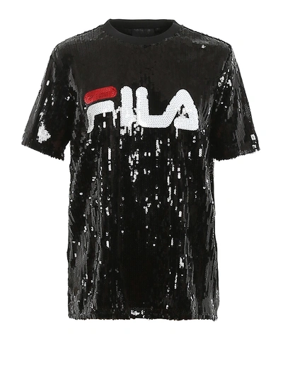 Shop Fila Kyo Sequins Embellished T-shirt In Black
