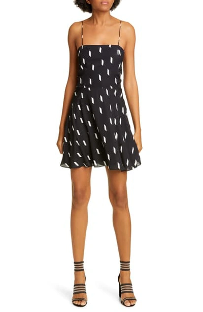 Shop Alice And Olivia Glinda Spaghetti Strap Minidress In Ribbon Tape Black/ Sft White