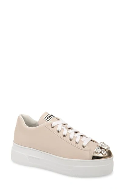 Shop Miu Miu Crystal Cap Toe Sneaker In Pink