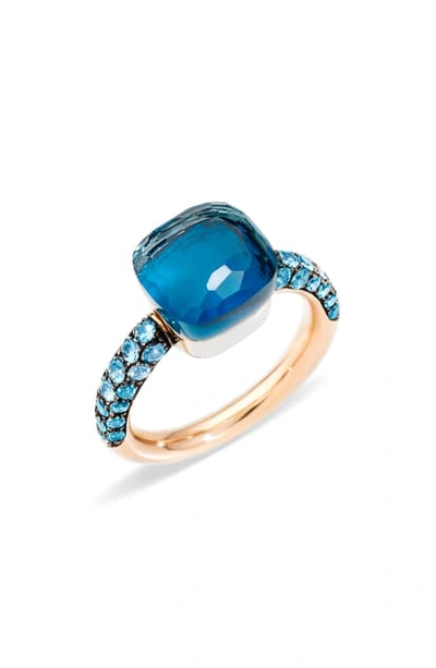 Shop Pomellato Nudo Classic Stone & Pave Ring In Rose Gold/blue Topaz/turq
