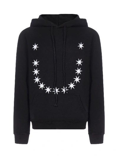 Shop 424 Stars Embroidery Cotton Hoodie In Black