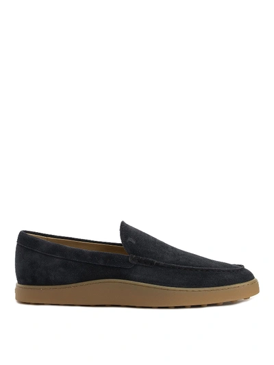 Shop Tod's Embossed Monogram Suede Slippers In Dark Blue