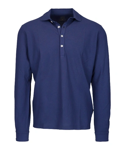 Shop Altea Glacial Long Sleeve Cotton Polo In Blue