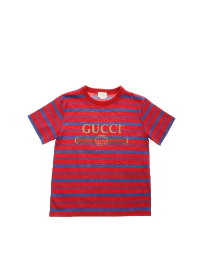 Shop Gucci Blue Print T-shirt In Cherry Red