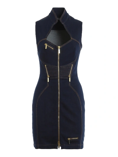 Shop Versace Jeans Couture Stretch Denim Zipped Dress In Dark Wash