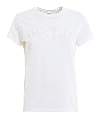 Shop Polo Ralph Lauren Beaded Embroidery Logo T-shirt In White