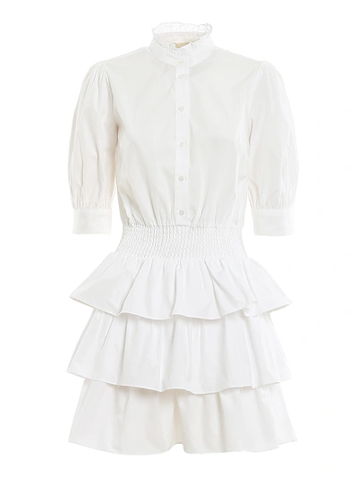 Shop Michael Kors Poplin Flounced Shirt Dress In White