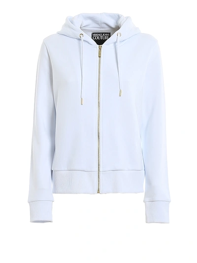 Shop Versace Jeans Couture Rear Golden Logo Hoodie In White