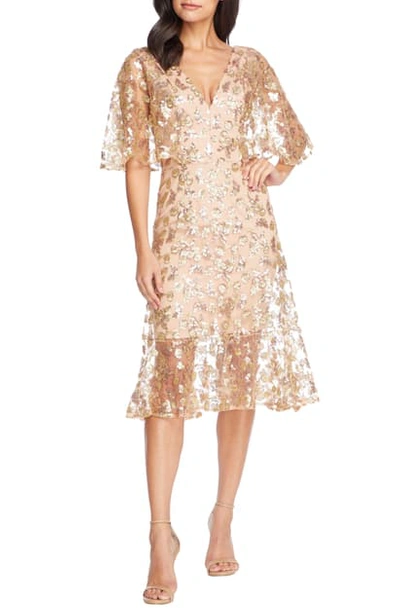 Shop Dress The Population Roseanna Lace Sequin Fit & Flare Dress In Gold-nude