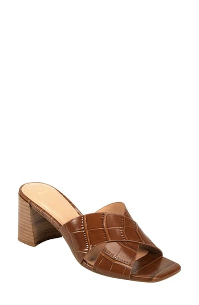 Shop Marc Fisher Ltd Saydi Slide Sandal In Brown Crocodile Print Leather