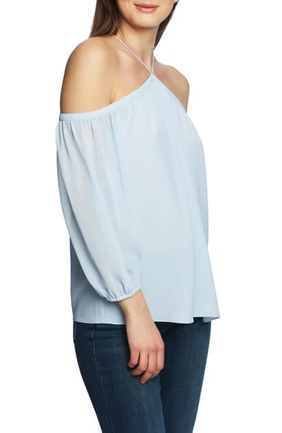 Shop 1.state Off The Shoulder Sheer Chiffon Blouse In Opal Waters