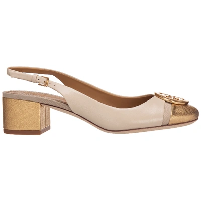 Shop Tory Burch Women's Leather Pumps Court Shoes High Heel Minnie In Gold