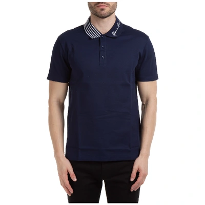 Shop Versace Men's Short Sleeve T-shirt Polo Collar In Blue