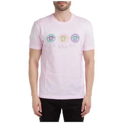 Shop Versace Men's Short Sleeve T-shirt Crew Neckline Jumper Medusa In Pink