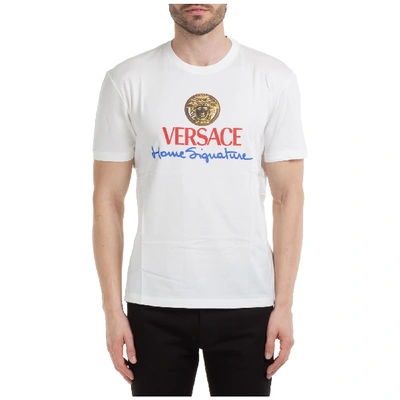 Shop Versace Men's Short Sleeve T-shirt Crew Neckline Jumper In White