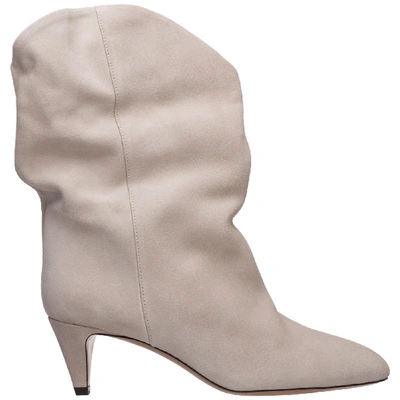 Shop Isabel Marant Women's Suede Heel Ankle Boots Booties Dernee In White