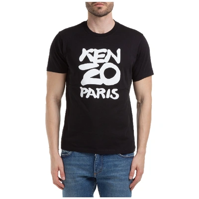 Shop Kenzo Men's Short Sleeve T-shirt Crew Neckline Jumper Paris In Black