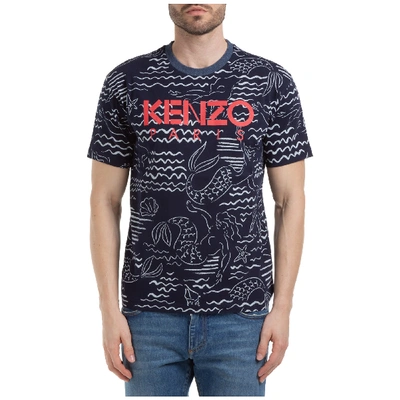 Shop Kenzo Men's Short Sleeve T-shirt Crew Neckline Jumper Mermaids In Blue