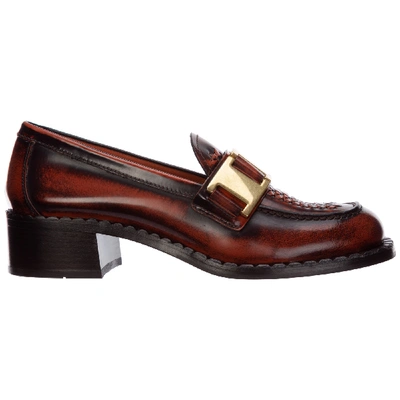 Shop Prada Women's Leather Loafers Moccasins In Brown