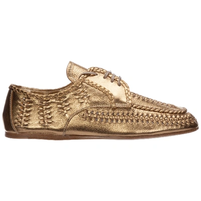 Shop Prada Women's Classic Leather Lace Up Laced Formal Shoes In Gold