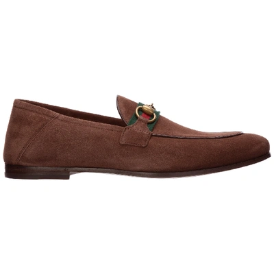 Shop Gucci Men's Suede Loafers Moccasins In Brown