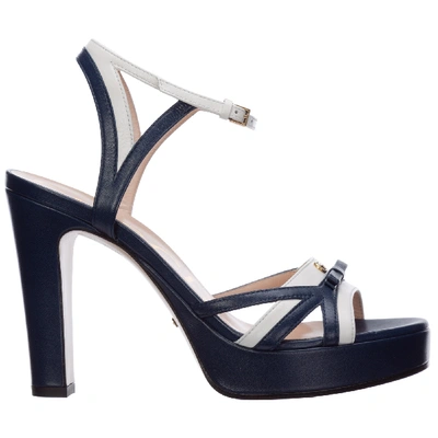 Shop Gucci Women's Leather Heel Sandals In Blue