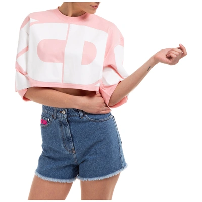 Shop Gcds Women's Top Short Sleeve  Logo Crop In Pink