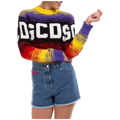 Shop Gcds Women's Jumper Sweater Crew Neck Round Logo Crop In Purple